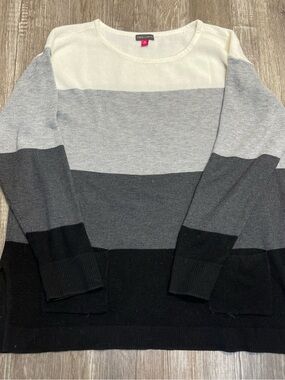 Vince Camuto Waffle Stitch Color Block Sweater  Women Black Gray Cream Size XL